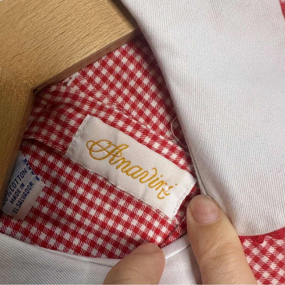 Anavini Collared Gingham Smocked/Embroidered Gingerbread Christmas Red Dress - Picture 6 of 10